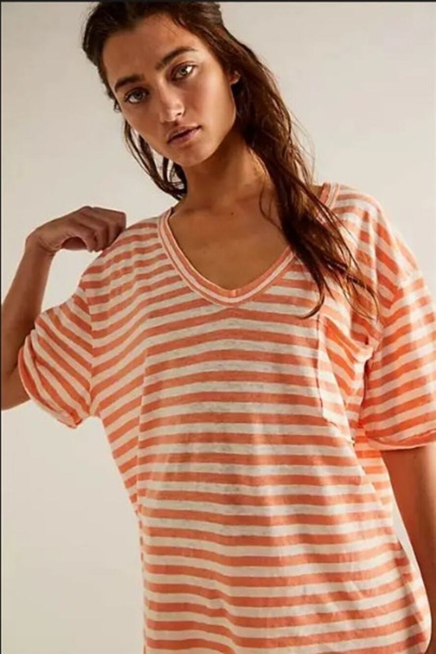 NEW! We The Free 'All I Need' Stripe Tee in ORANGE/WHITE STRIPE (S)